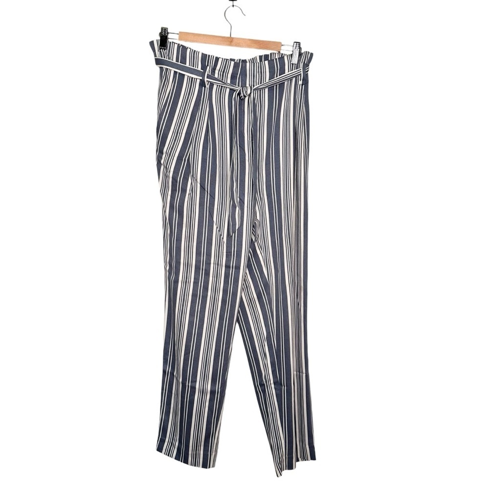 LOFT | Striped High Rise Paperbag Elastic Waist Tapered Pant Blue Size Medium - Picture 2 of 8